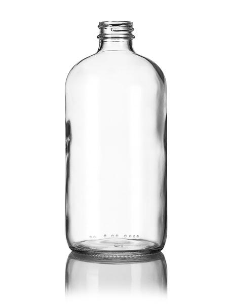 16 oz Green Glass Boston Round Bottle 28-400 Neck Finish